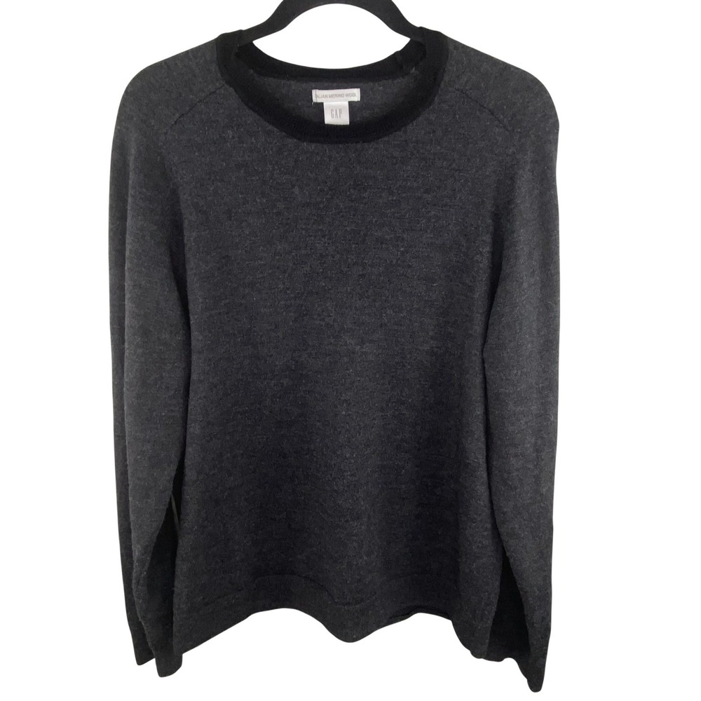 Gap Italian Merino Wool Sweater Mens XL Charcoal Gray Crew Neck Minimalist Indie